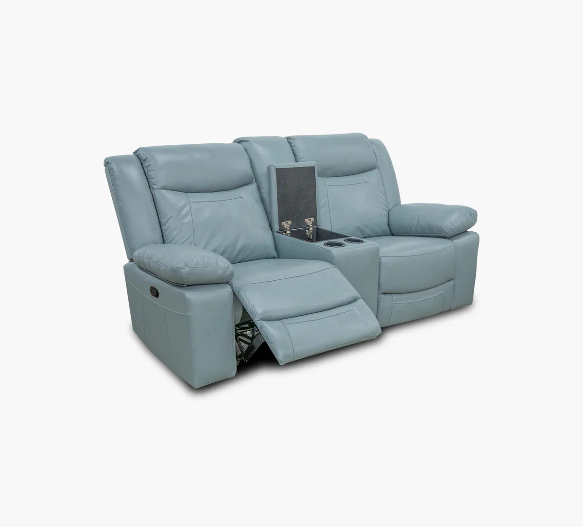 Dallas Teal Leather Reclining Console Loveseat - Image 3